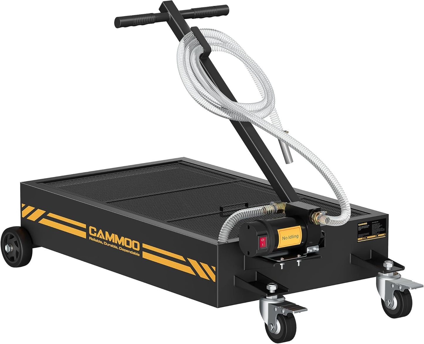 15 Gal Electric Oil Drain Pan, 110V High-Flow Pump, 9.8 FT Hose, 200 W Motor, 2 Locking Swivel Casters and 2 Directional Wheels Stable, Folding Handle, Heavy-Duty for Trucks, RVs, SUVs, Black