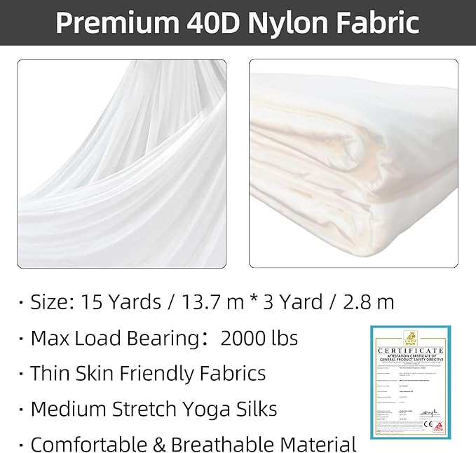 PRIOR FITNESS Aerial Silks Kit Colorful 9/15/20 Yards 40D Nylon Fabric Hammock Set With Hardware & Guide for All Levels Of Aerial Yoga Practice and Acrobatic Flying For Adults Aerial silk