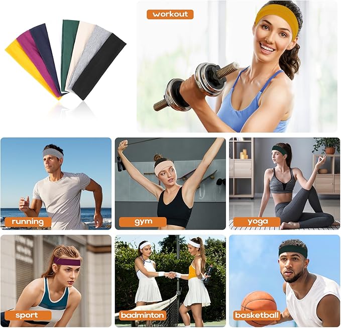 Workout Headbands for Women Non Slip - 8PCS Elastic Sport Head Bands for Women's Hair, Sweat Headband for Athletic Yoga Running Gym