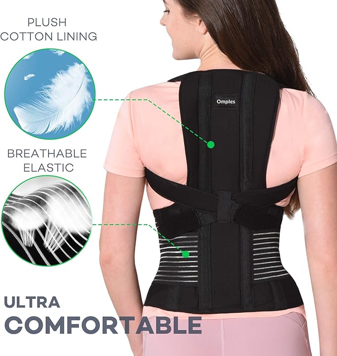 Omples Posture Corrector for Women and Men Thoracic Back Brace Straightener Shoulder Upright Support Trainer for Body Correction and Neck Pain Relief, Small (waist 26-34 inch)
