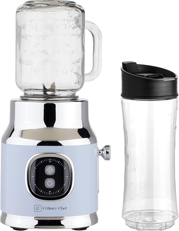 Retro Smoothie Maker Personal Blender with Mason Jar, Perfect for Shakes and Smoothies, Countertop, Dishwasher Safe, BPA-Free, High Power 300W, BLUE