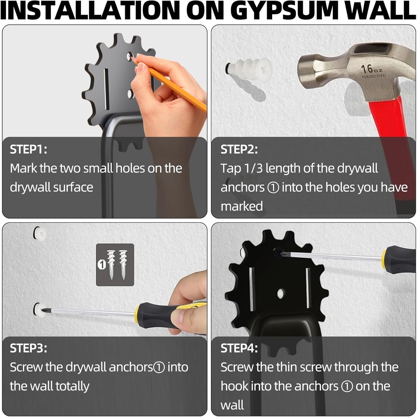Heavy Duty Steel Storage Hooks - Utility Wall Mount Hooks with Anti-Slip Coating, Holds Bike, Ladder & Tools