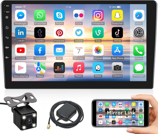 10.1Inch 2.5D HD Double Din Car Stereo Radio Receiver, Android Touch Screen MP5 Multimedia, Support GPS Navigation Bluetooth FM Radio+4 Led Lights Rear View Camera&Dual Mirror Link