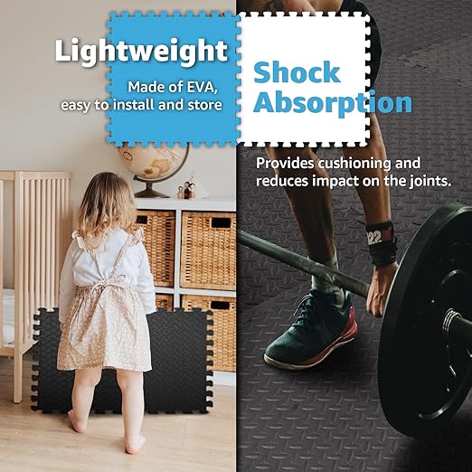 Art3d 48 Sq.Ft Eva Puzzle Exercise Mats, 24"x24" x 1/2" Thick Foam Interlocking Tiles for Flooring, Workout, Gym Equipments, Pack of 12