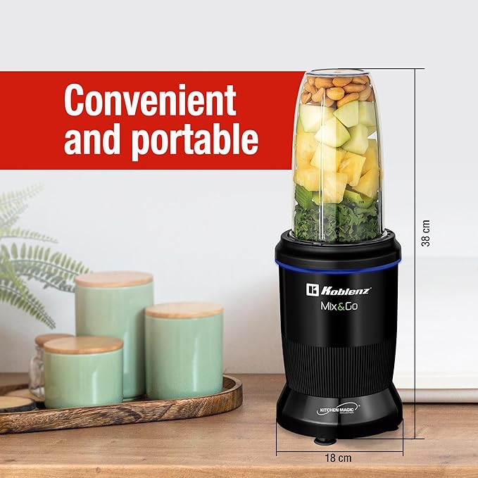 Koblenz Mix & Go Portable Blender, Personal Size Blender for Shakes and Smoothies, Fruit Smoothie Blender, Milkshake – Juicer Mini Blender Koblenz Mix&Go Portable Blender, Personal Size Blender