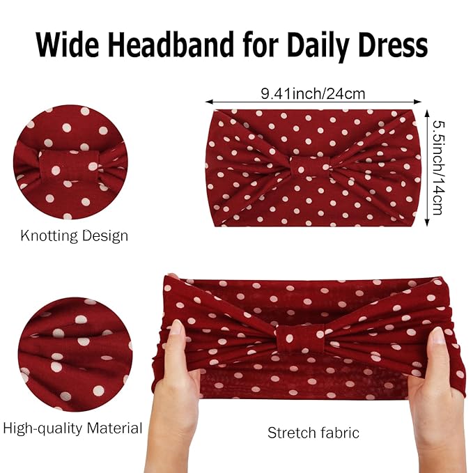 Huachi 4 Packs Polka Dot Headbands for Women Wide Stylish Head Wraps Thick Hairbands Large African Sport Yoga Turban Headband Hair Accessories