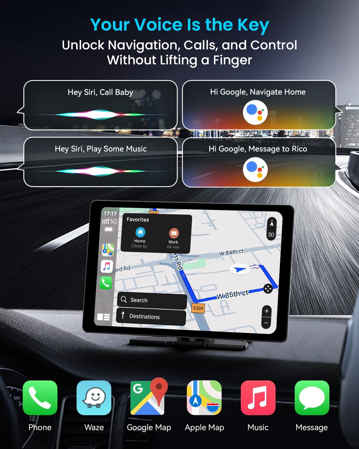 11" Extra Large Wireless Apple CarPlay Screen for Car – Ultra-Slim 0.16 Inch Touchscreen Car Stereo with Android Auto, 4K Dash Cam, 1080p Backup Camera, GPS, Mirror Link, Voice Control