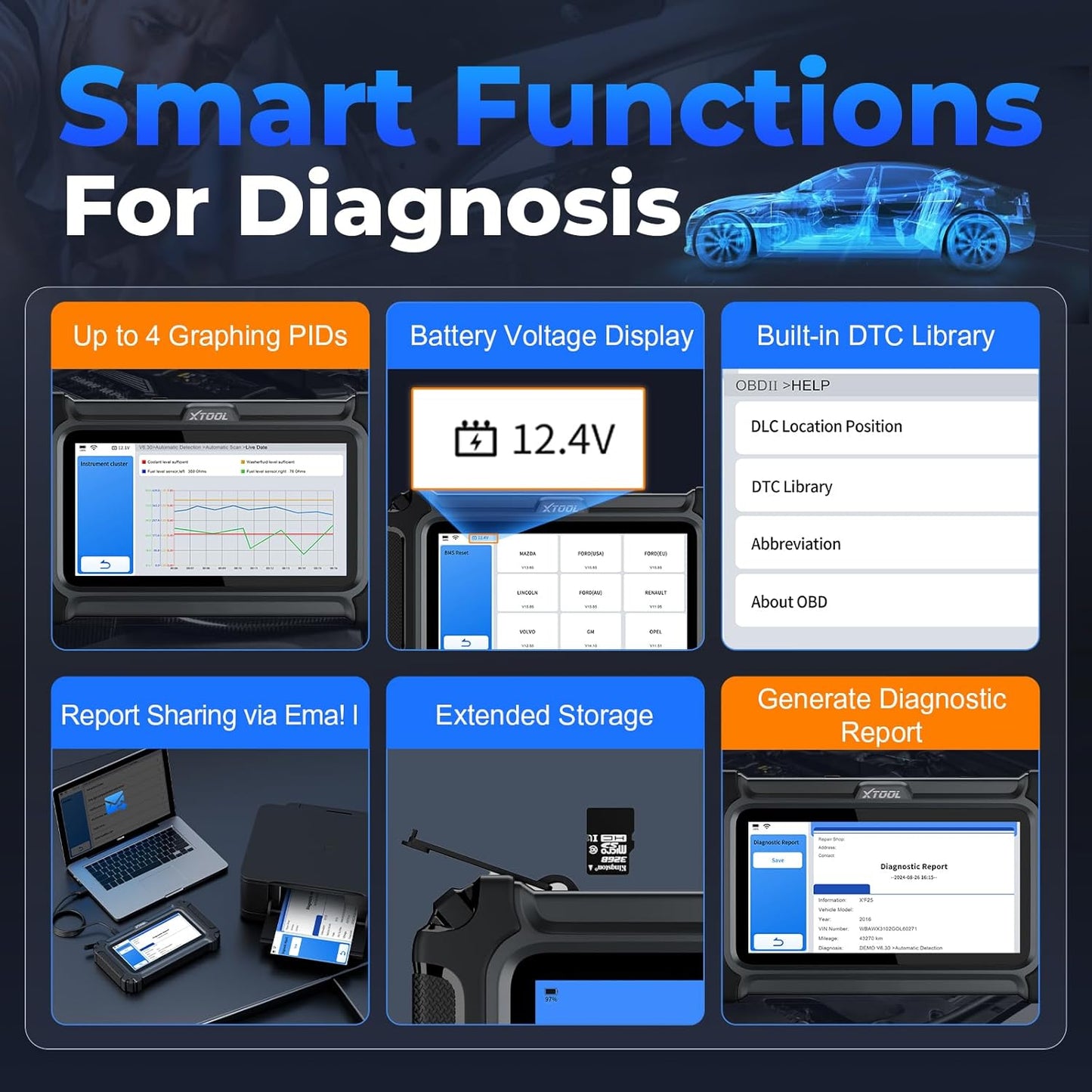 XTOOL D6 OBD2 Scanner, 2025 Full System Diagnostic Scanner for Car with 15 Resets, Oil Reset, ABS Bleed, Throttle Relearn, Crank Sensor Relearn, EPB, Free Update Scan Tool, Upgraded of D5S, FCA&CAN FD