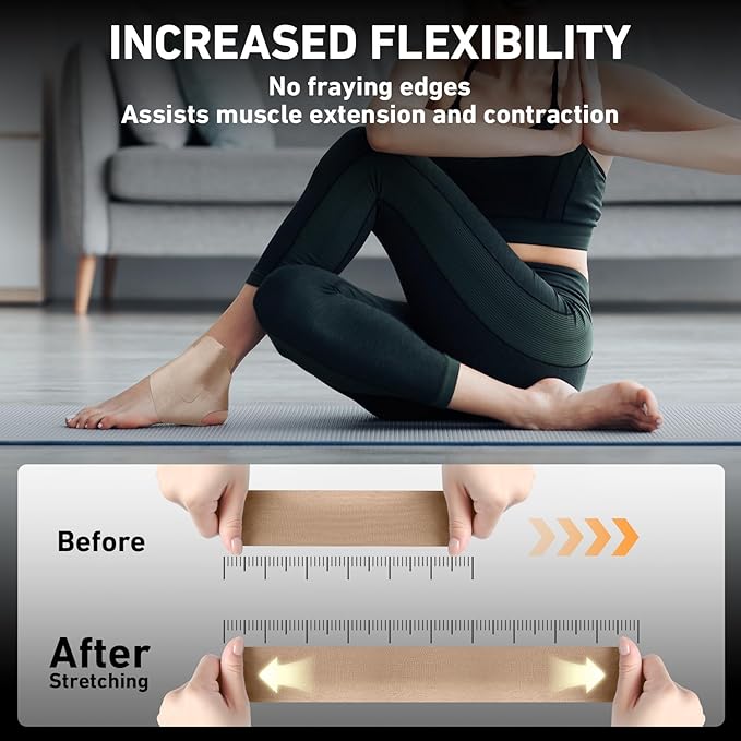 Kinesiology Tape for Ankle, KTQUICK 12 Count Ankle Tape Precut, Original Cotton Waterproof & Breathable, Enhance Elastic Kinesiology Athletic Tape for Ankle Support and Muscle to More Sports (Beige)