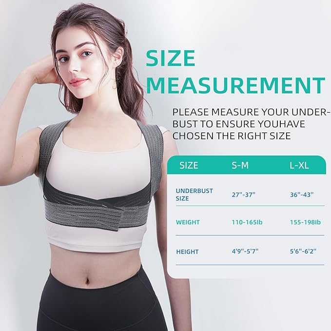 Posture Corrector for Women, Adjustable Upper Back Strap for Shoulder, Neck and Upper Back Pain Corrects Posture Corrects Hunching Black L-XL