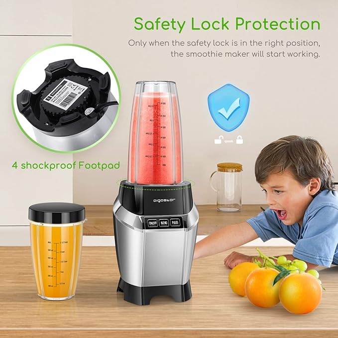 Aigostar Bullet Blender for Shakes and Smoothies, Personal Blender for Kitchen, Smoothie Blender Juice Licuadora Crushing Ice Puree Frozen Fruit, Countertop Blender with 24&20 oz To-Go Cups