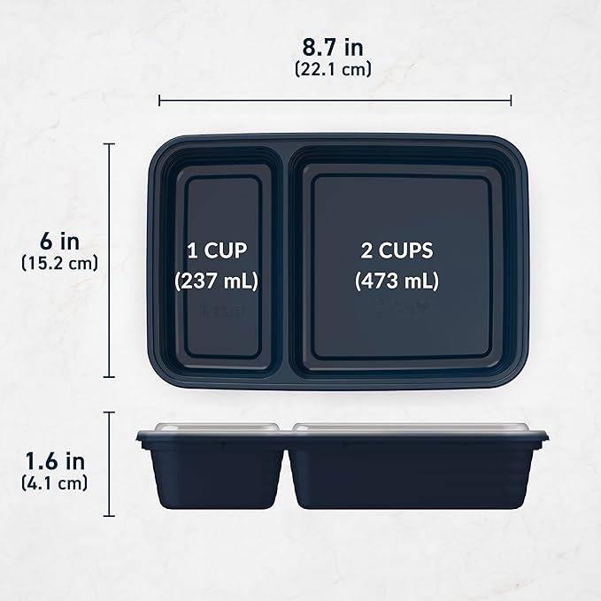 Bentgo 20-Piece Lightweight, Durable, Reusable BPA-Free 2-Compartment Containers - Microwave, Freezer, Dishwasher Safe - Navy Blue