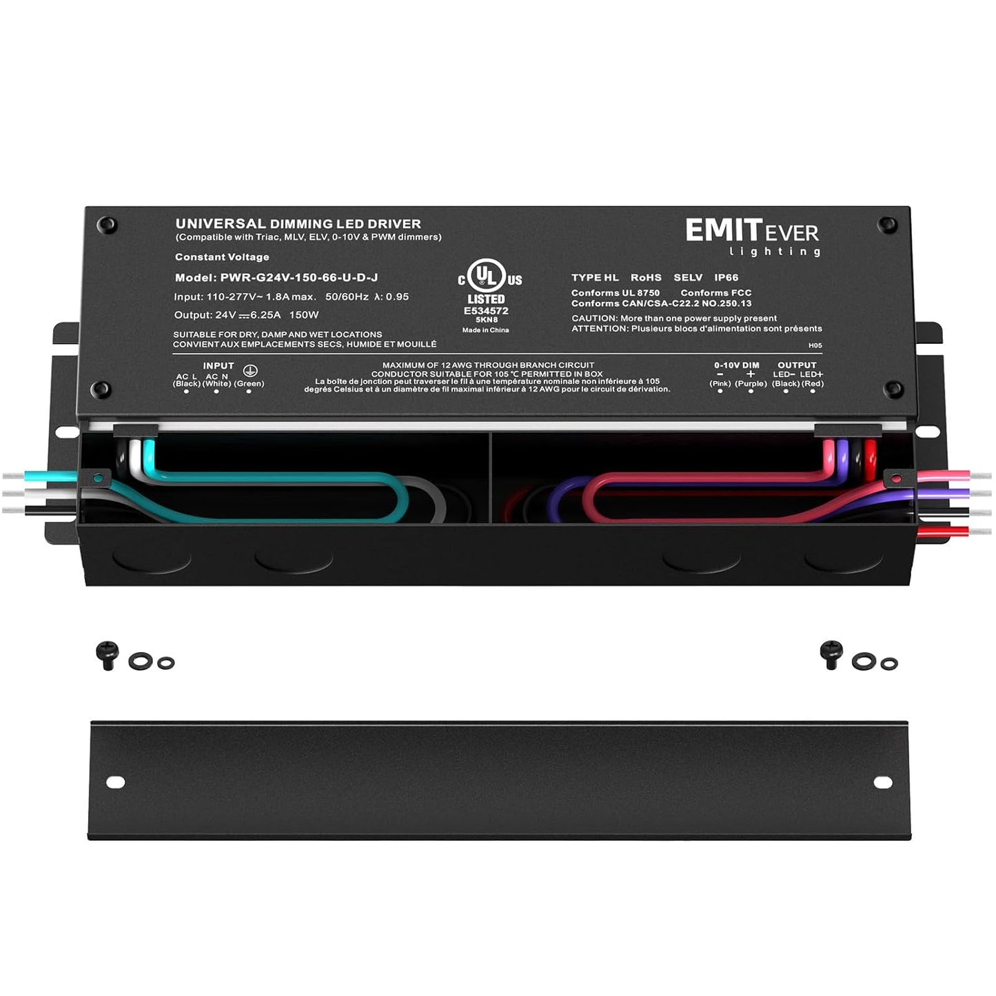 EMITEVER Dimmable Led Driver, 150W AC 110V-277V to DC 24V Transformer, 5-in-1 Dimming: ELV/MLV/TRIAC / 0-10V / 1-10V / 10V PWM/Potentiometer, Waterproof IP67 and UL Listed
