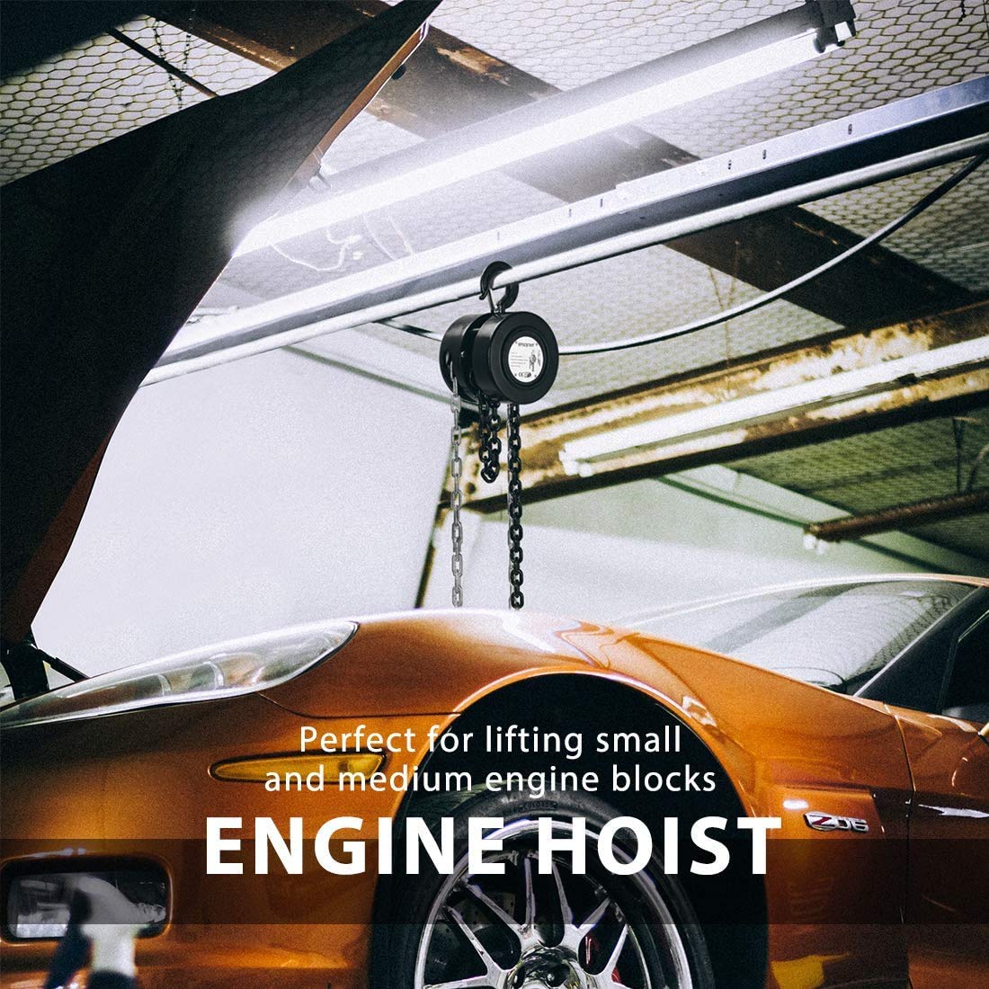 SPECSTAR Hand Chain Hoist 1 Ton 2200 Lbs Capacity 10 Feet with 2 Heavy Duty Hooks, Manual Chain Fall for Warehouse Building Automotive Machinery Black