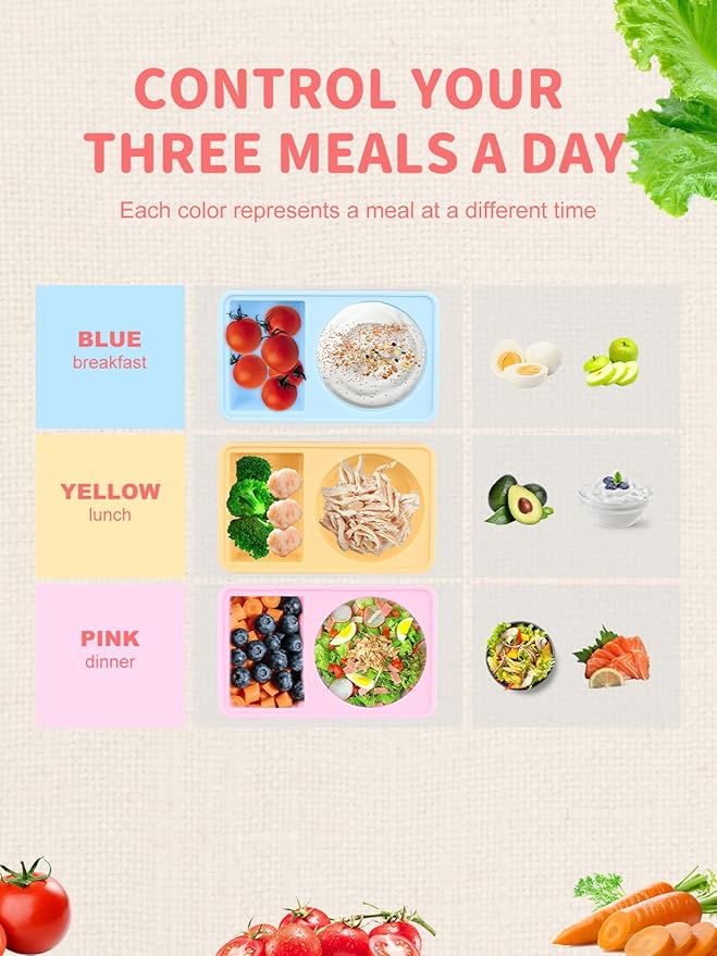 portion control containers, 3 pcs Double Set reusable food Containers. Silicone Weight loss meal box Meal Prep & On-the-Go [work, gym]