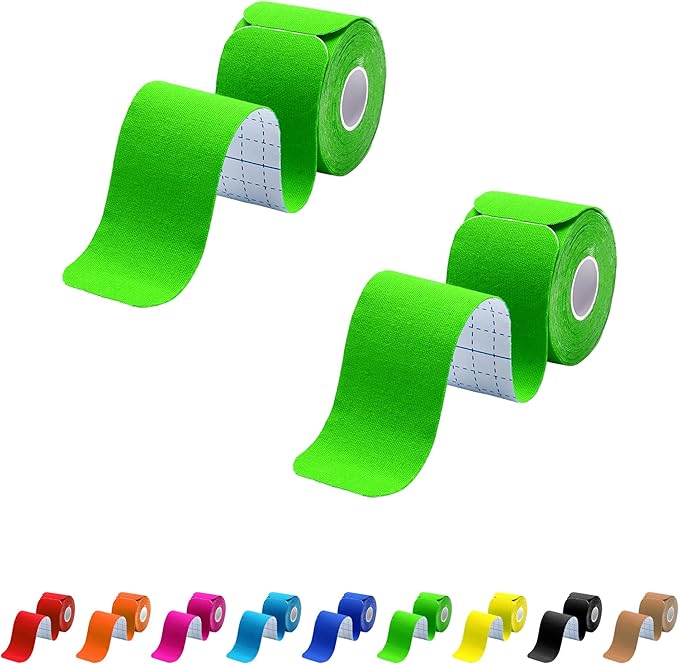 Kinesiology Tape Precut 2 Rolls Pack, Athletic Tape for Muscle Joints Support, 40 Strips for Knee Ankle Shoulder Back, Latex Free and Water Resistant, Green