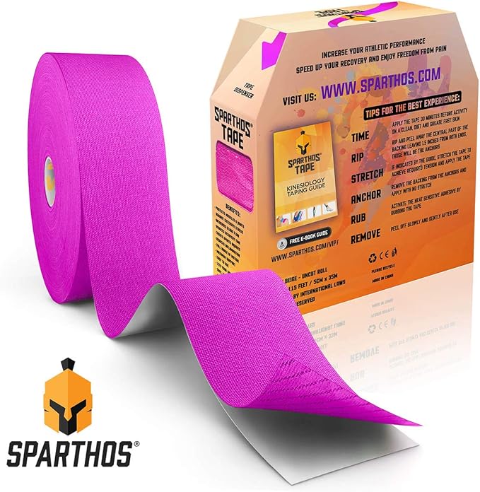 Sparthos Kinesiology Tape - Bulk Large Jumbo - Free Kinesio Taping Guide! - Support for Pro Athletic Sports and Recovery - Kinetic Extreme Medical Med Strips - Uncut 115 ft Roll (Wild Pink)