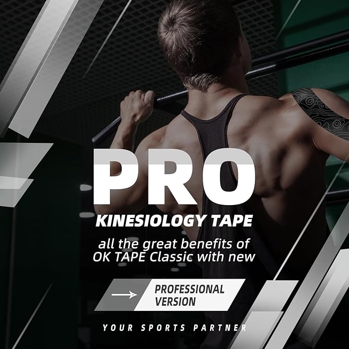 OK TAPE PRO Kinesiology Tape Uncut Roll, Elastic Physical Therapy Athletic Tape for Pain Relief, Muscle Support, Kinetic Tape, Water Resistant, 2in X 16.4ft -Black Gray 2 Rolls