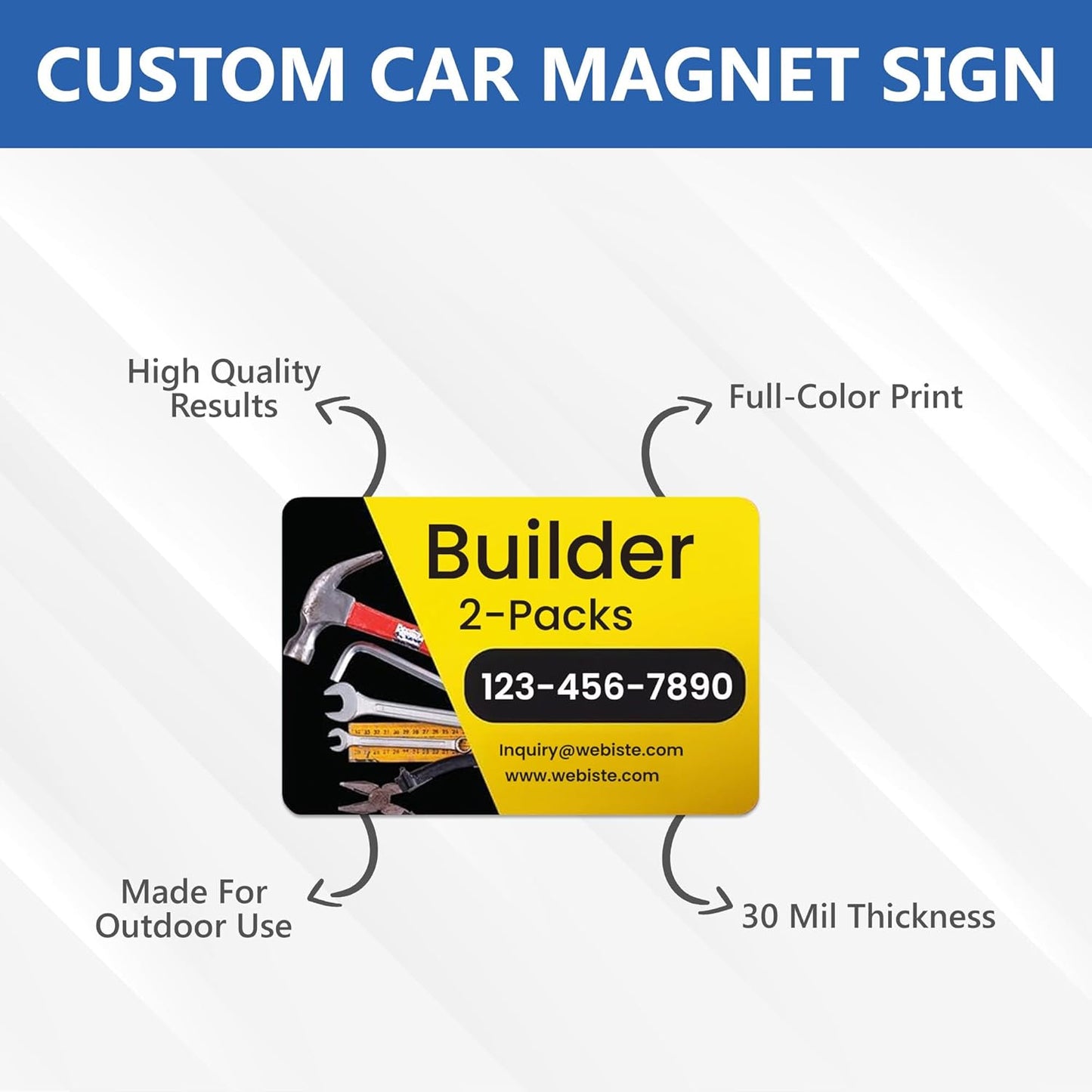 Custom Car Magnet Signs for Businesses (16"x22" Builder) 2 pk - Personalized Car Magnets for Builder, Contractor and Advertising - Advertising Magnets for Cars Door - Professionally Printed