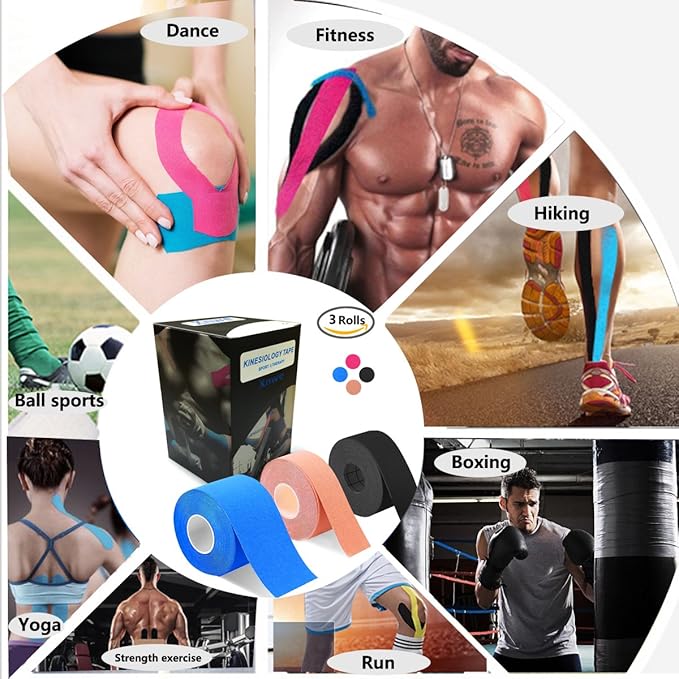 Kinesiology Tape Uncut Bulk Rolls Physical Therapeutic Tape for Sports/Athletic/Therepy 3-Pack 2 Inch x 16.4 Feet/ 1Inch x 16.4 Feet