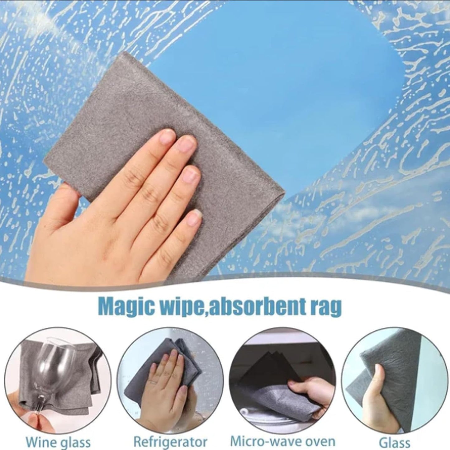 FETNHU Non-Woven - Super Absorbent 11.8" x 11.8" Lint-Free Cleaner, Reusable Thickened Magic Cleaning Cloth, Multipurpose Magic Cloths for Cleaning Glass, Cars, Kitchen, Window, Mirrors (30PCS-Gray)