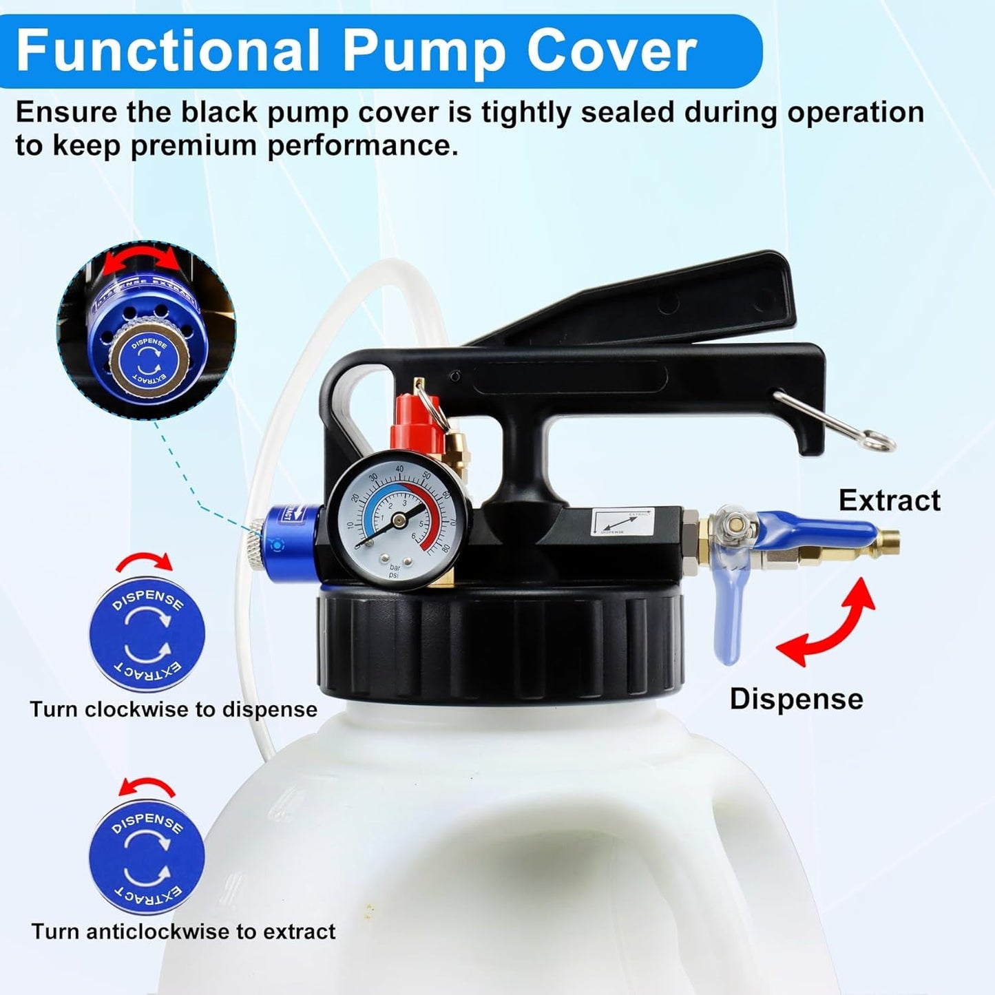 JoyFans 10L Pneumatic Transmission Fluid Pump Extractor and Dispenser, Gearbox Oil Transfer System Refill Fill Evacuator Tool Kit with 15PCS ATF Adapters for Most Garage Shop Vehicles