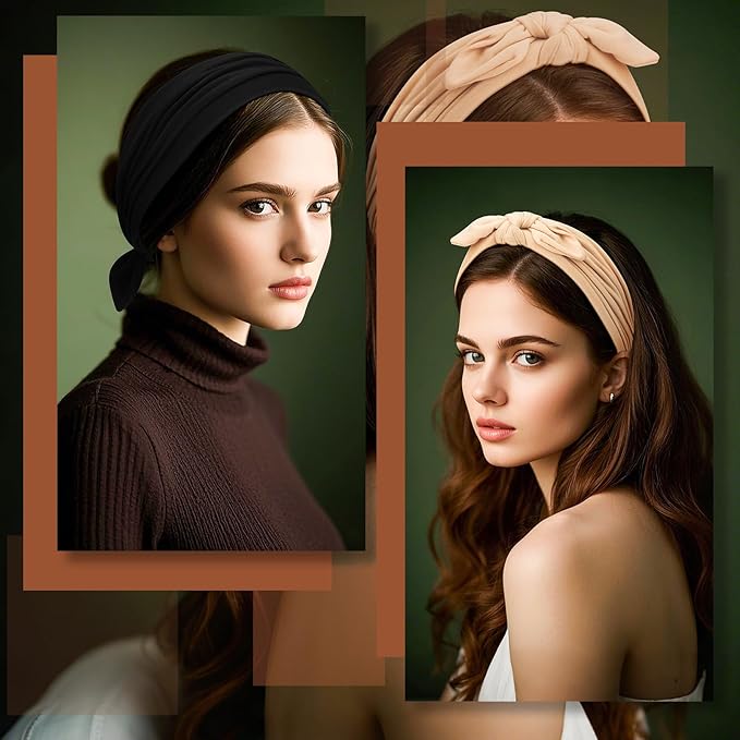 S&N Remille Wide Headbands for Women, Large Hairband, Elastic Non-Slip Headband Twist Knotted Accessories, Yoga Workout Vintage Hair 3 Pack (Multi-colored-5)