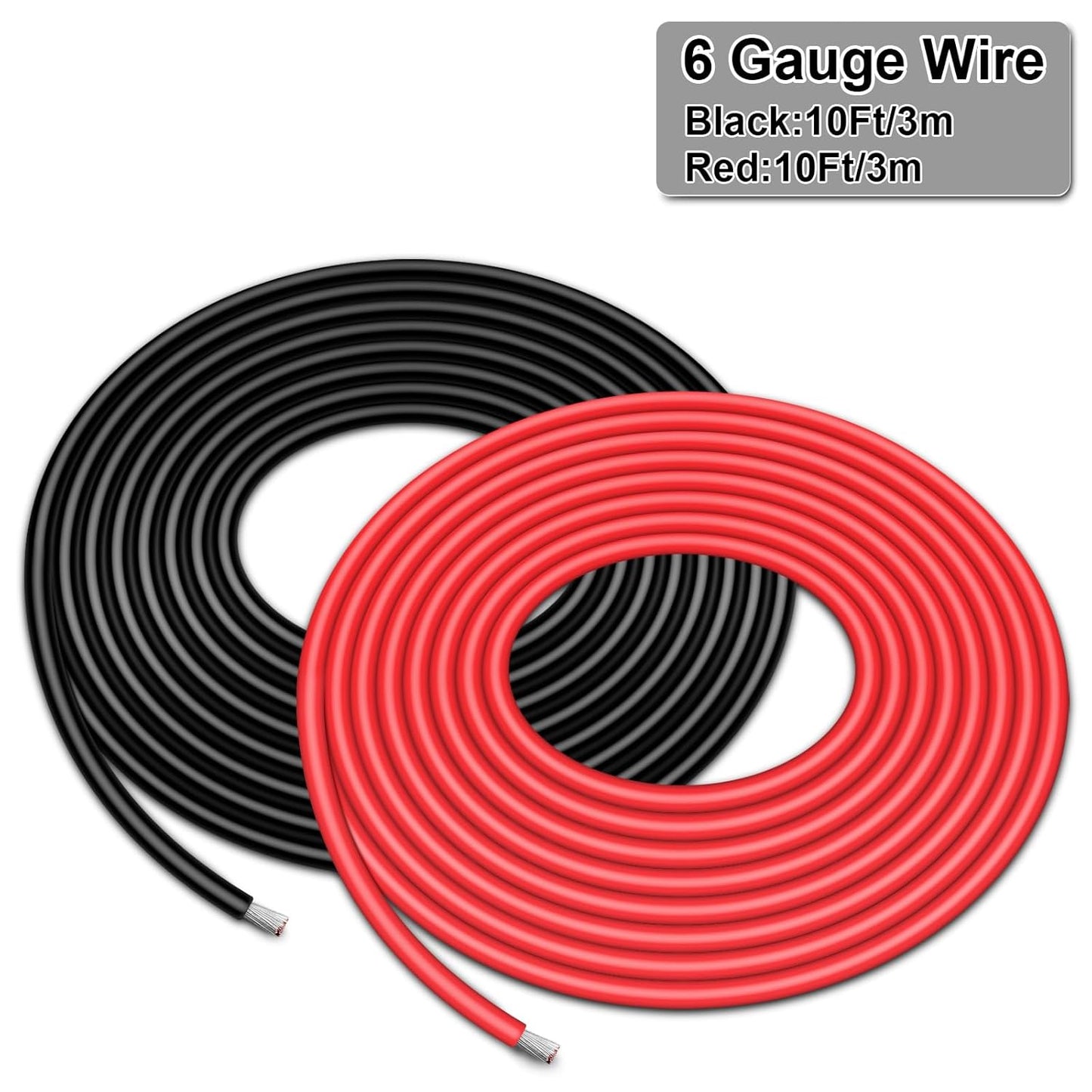 6 Gauge Wire - iGreely 10 FT Red & 10 FT Black 6 Gauge Tinned Copper Electrical Wire Cable for Car Audio Automotive Trailer Marine Harness Wiring 6AWG 10Ft
