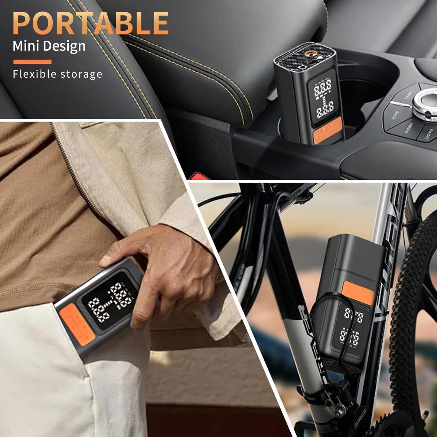 Tire Inflator, 150PSI Portable Air Compressor with Digital Gauge, Fast Cordless Inflation, Auto Shut-Off, Rechargeable Pump for Car, Motorcycle, Bike, and Sports Balls