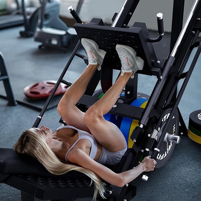 RitFit Adjustable Leg Press and Hack Squat Machine with Weight Plate Set, Professional Home Gym Equipment with Linear Bearings, Specialized for Complete Lower Body Workouts and Weight Storage Posts