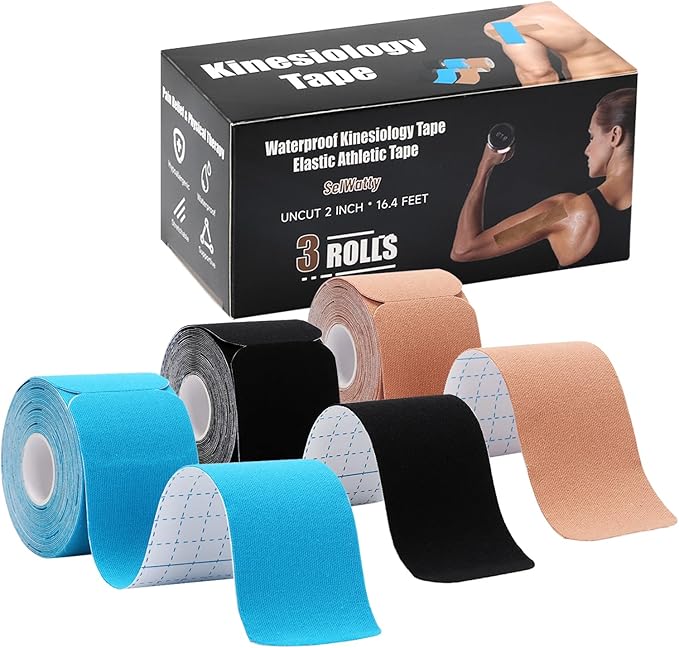 Kinesiology Tape, 3 Rolls Elastic Sports Athletic Tape, Sports Waterproof Tape for Support Muscle Joint Knee, Kinesiology Tape for Knees, 2 Inch×16.4 FT, 3 Colors