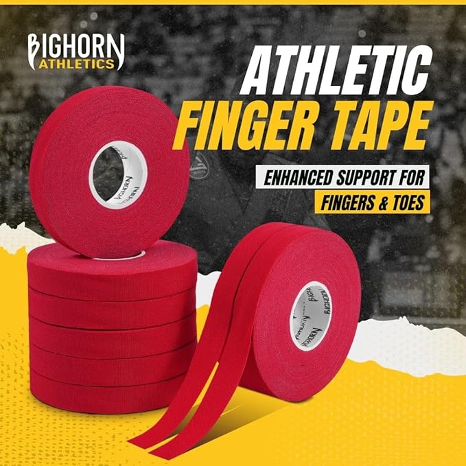 Bighorn Athletics Jiu Jitsu Finger Tape, Rock Climbing Tape | Multipurpose for Sports & Injuries: MMA, Volleyball, Football, Basketball, Tennis, Golf, Hands & Toes, 0.5-Inch x 45-feet, 8-Rolls, Red