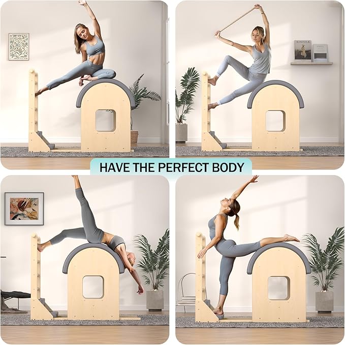 Pilates Ladder Barrel, Wooden Spine Corrector Pilates Machine for Home Workout, Pilates Arc for Balance, Core Strengthening and Stretching-9T2pw9