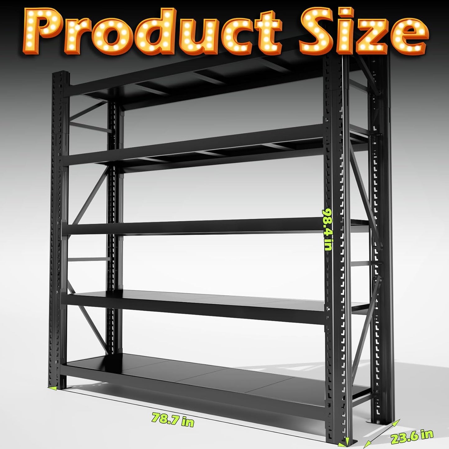 Garage Shelving Heavy Duty - 6.5ft W Extra Large Metal Shelving Units and Storage for 5500lbs, 5tier Adjustable Basement Storage Industrial Shelves Pallet Racking Organizer (23.6"D *78.7"W * 98.4"H)
