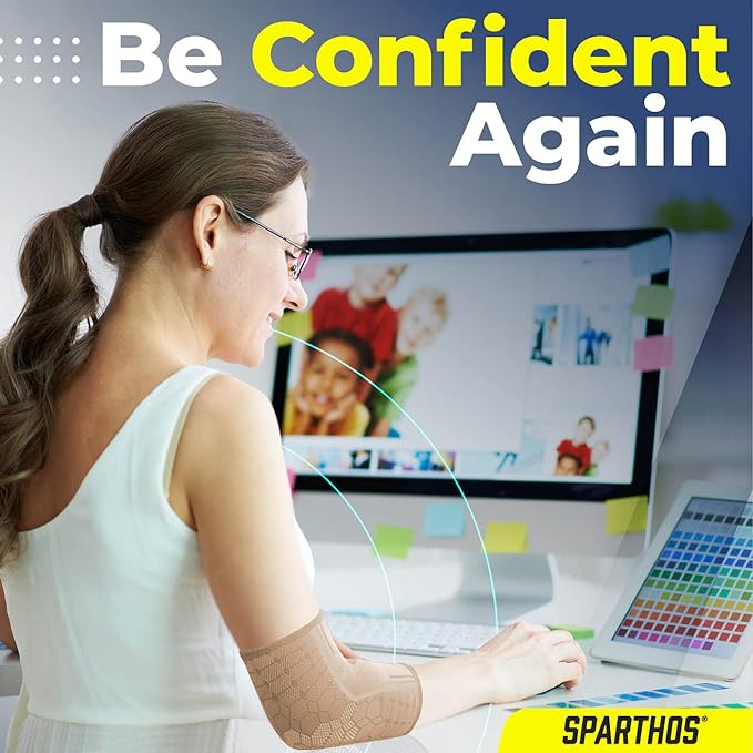 Sparthos Elbow Compression Sleeves (Pair) – Tennis and Golfer's Elbow Support – Elbow Brace for Men and Women – Made from Innovative Breathable Elastic Blend