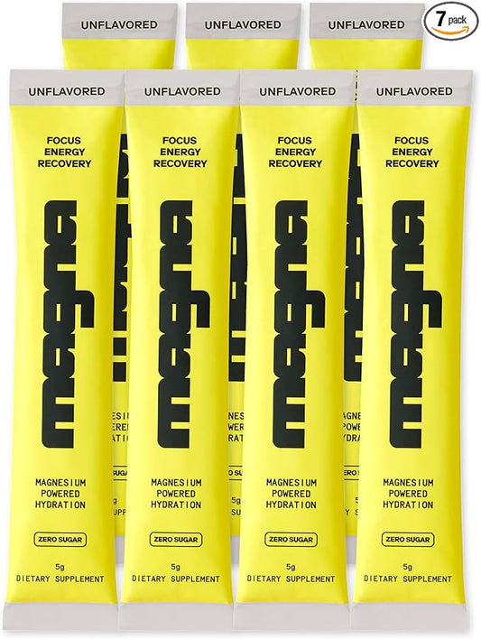 MAGNA Electrolyte Powder Drink Mix for Hydration, Energy & Focus Support with Magnesium L Threonate, Malate & Glycinate, Sodium, Potassium, Vitamin D, B6 & B12, Unflavored, 7 Servings