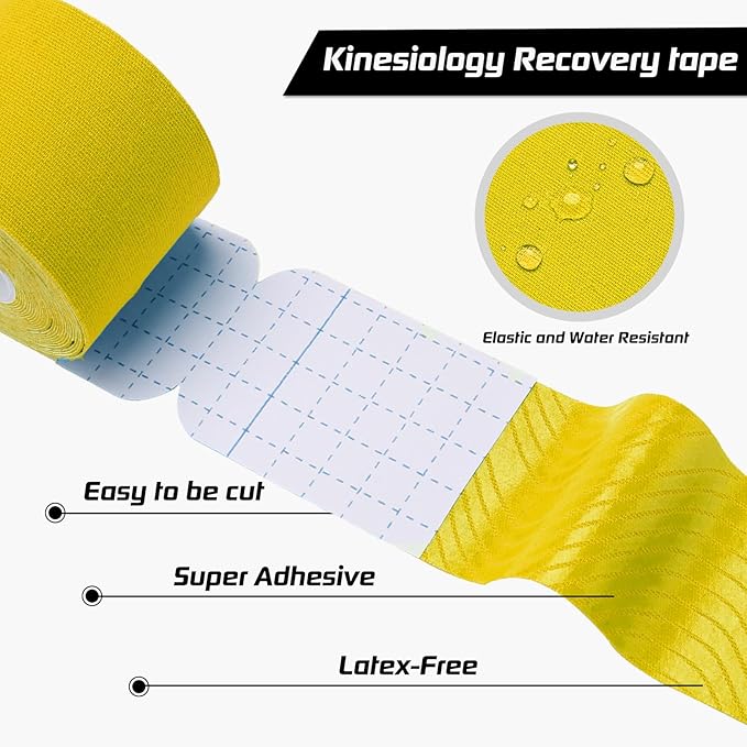 Kinesiology Tape Precut 2 Rolls Pack, Athletic Tape for Muscle Joints Support, 40 Strips for Knee Ankle Shoulder Back, Latex Free and Water Resistant, Yellow