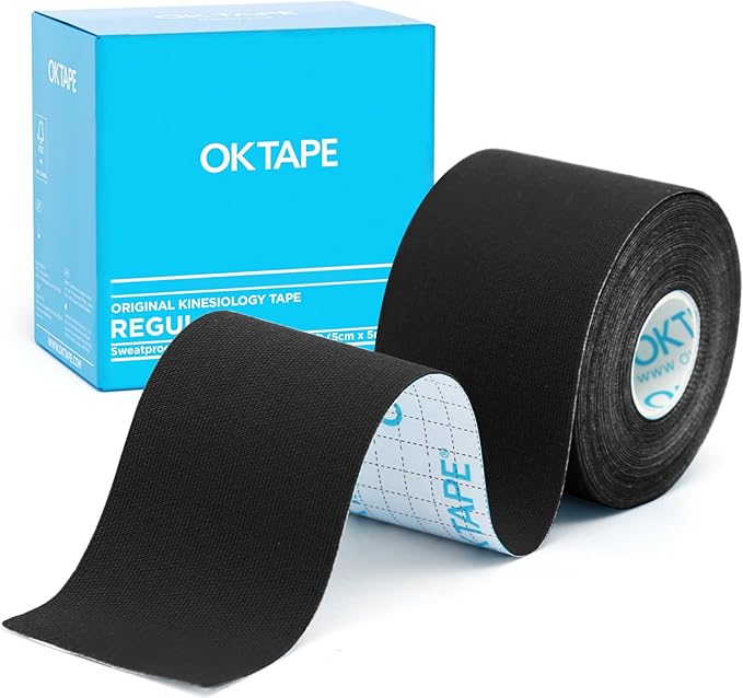 OK TAPE Kinesiology Tape, Regular Original Cotton Elastic Athletic Tape for Support and Recovery, Sports Tape, 2in×16.4ft Uncut Roll - Black
