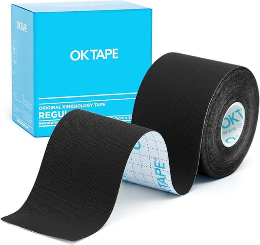 OK TAPE Kinesiology Tape, Regular Original Cotton Elastic Athletic Tape for Support and Recovery, Sports Tape, 2in×16.4ft Uncut Roll - Black