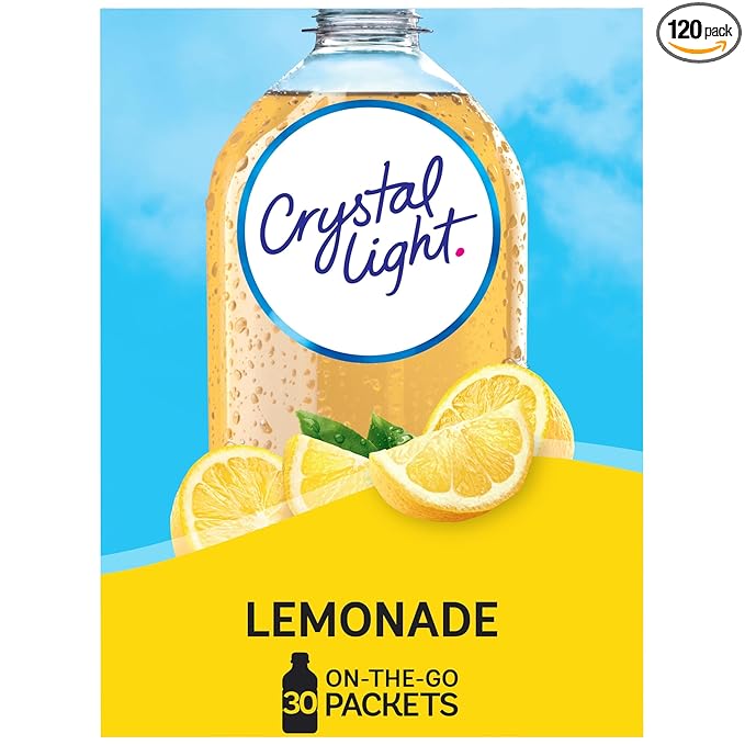 Crystal Light Lemonade Naturally Flavored with other natural flavor Powdered Drink Mix, 120 ct Pack, 4 Boxes of 30 On-the-Go-Packets