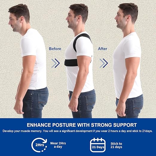 Paskyee Posture Corrector for Women and Men, Adjustable Back Brace for Neck, Shoulder, and Upper Back Pain Relief, Back Straightener for Clavicle Support Black S/M