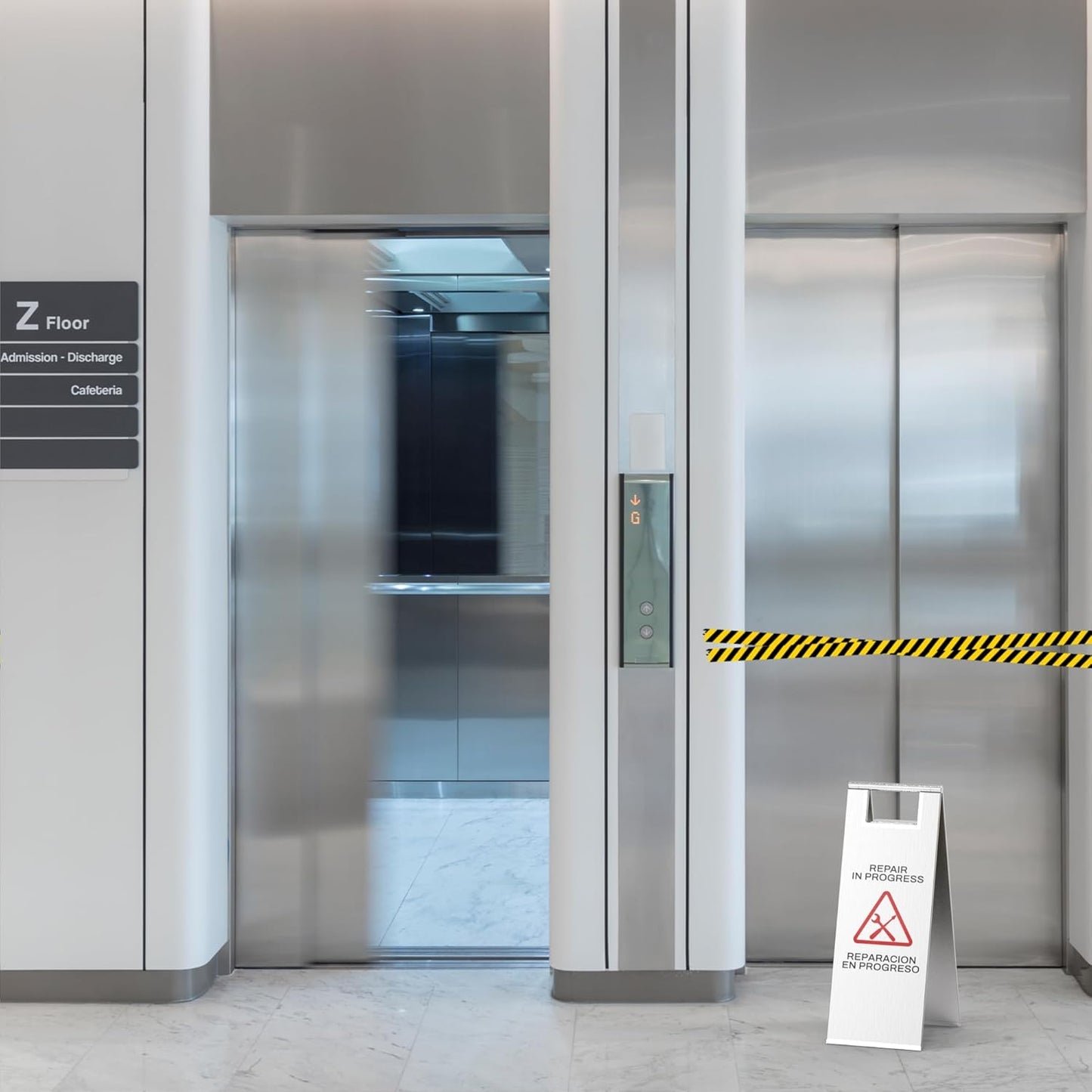 Stainless Steel Repair In Progress Sign Portable Foldable Sign 2-Pack (Silver)