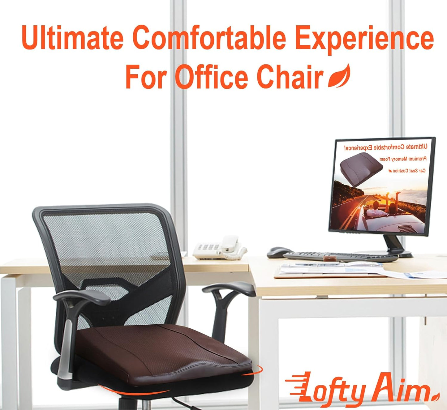 Car Seat Cushion, Comfort Memory Foam Car Cushions for Driving - Sciatica & Lower Back Pain Relief, Driver Seat Pillow for Auto, Office Chair, Wheelchair - Classic Brown