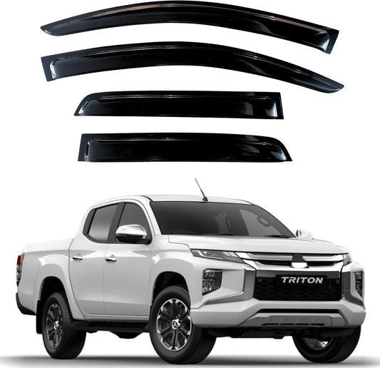 KPY Window Visor Compatible with Mitsubishi L200 & Triton Double Cab 2015-2023, 4PC Rain Guard Side Window Vent Deflectors Tape-On Style, 2015 2016 2017 2018 2019 2020 2021 2022 2023