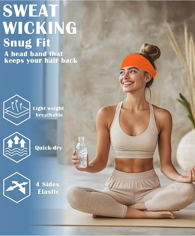 Headbands for Men & Women, Sweat Headband Non-Slip Sweatband Sports Running Cycling Yoga Basketball Workout Football Training