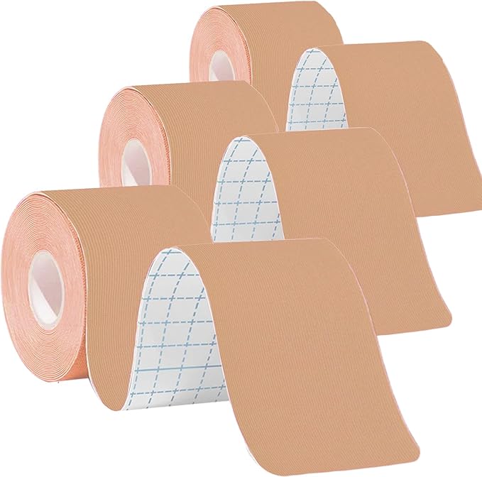 Pro Synthetic Kinesiology Tape Waterproof Athletic Tape [3 Rolls] 2inch x Long Roll 16ft Free Cut Tape for Ankle Wrists Knees Elastic Swimming Sports Activities Tapes（Flesh)