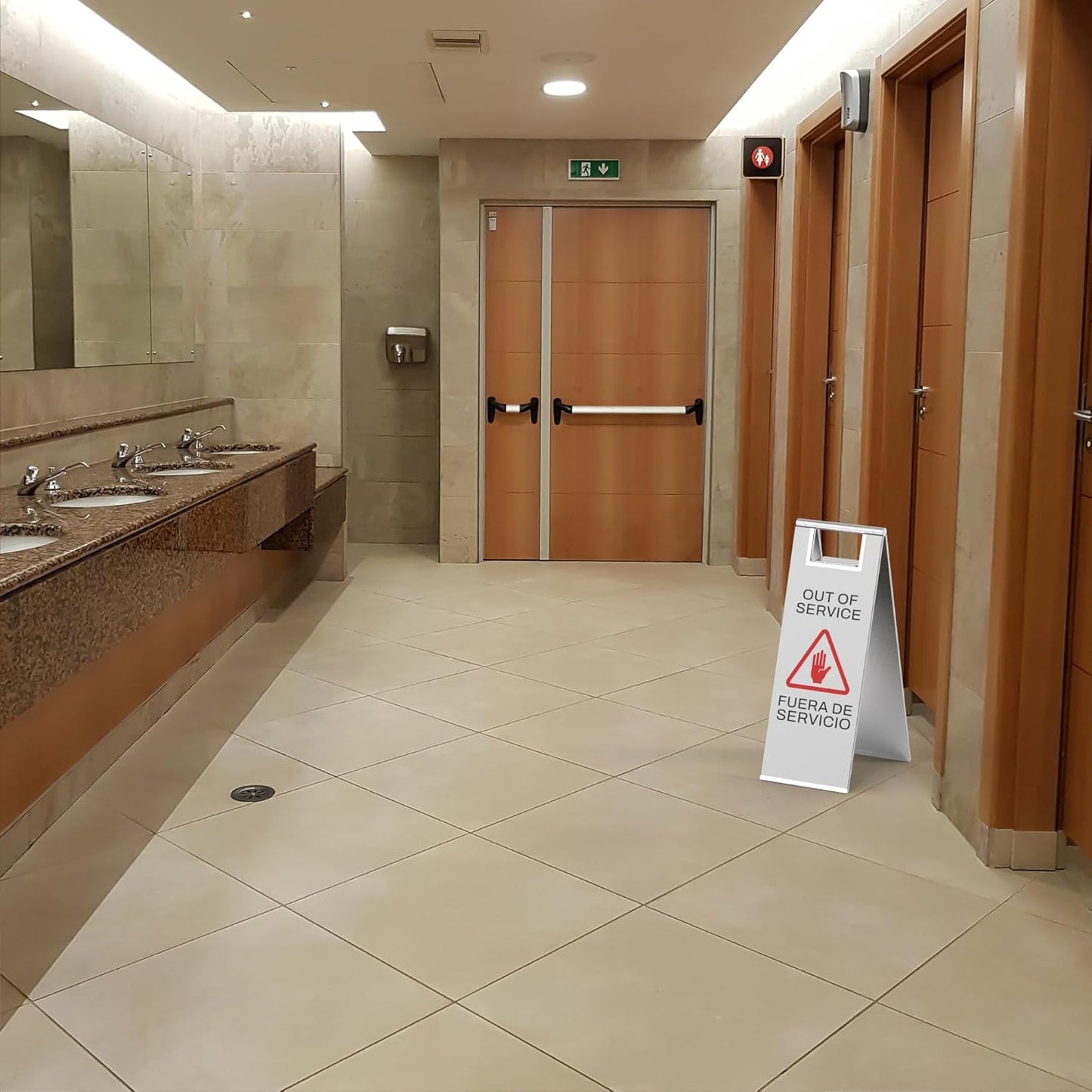 Stainless Steel Out of Service Sign Portable Foldable Sign 2-Pack (Silver)