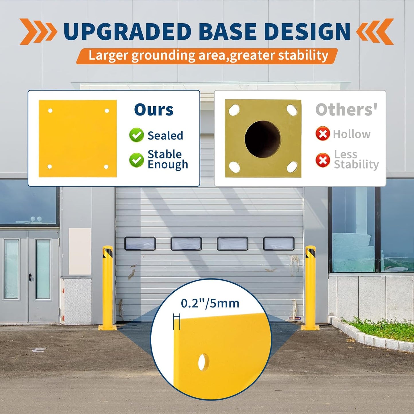 4.5x48 Inch Safety Bollard Post - Yellow Steel Bollard with Anchor Bolts (6-Pack) for Parking Lots, Walkways & Traffic Areas