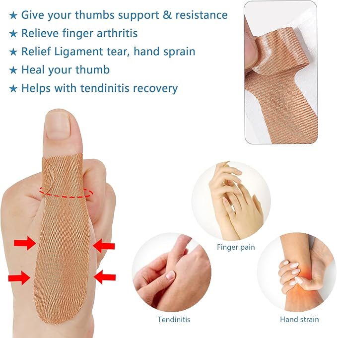 Thumb Support Tape for Arthritis for Left/Right Hand 10 Sheet (20 PCS) - Self Adhesive Thumb Support Brace Elastic Thumb Pain Relieving Patch for Sport Housework Joint Support