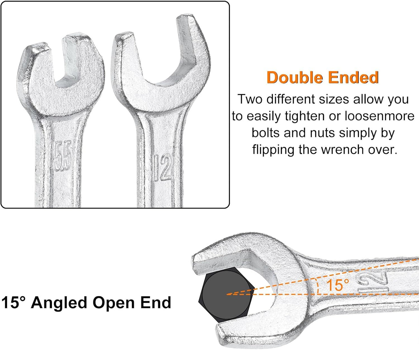 HARFINGTON 2pcs Double Open End Wrench 8mm x 10mm Metric 15 Degree Offset Angle Small Flat Head Wrench Galvanizing Open Ended Spanner for Automotive Repair Furniture Assembly